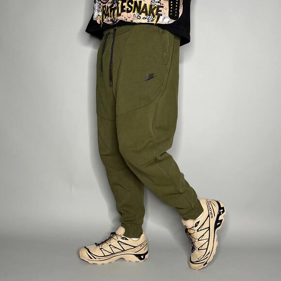 Nike Sweatpants Military Green Cotton Joggers Black Swoosh